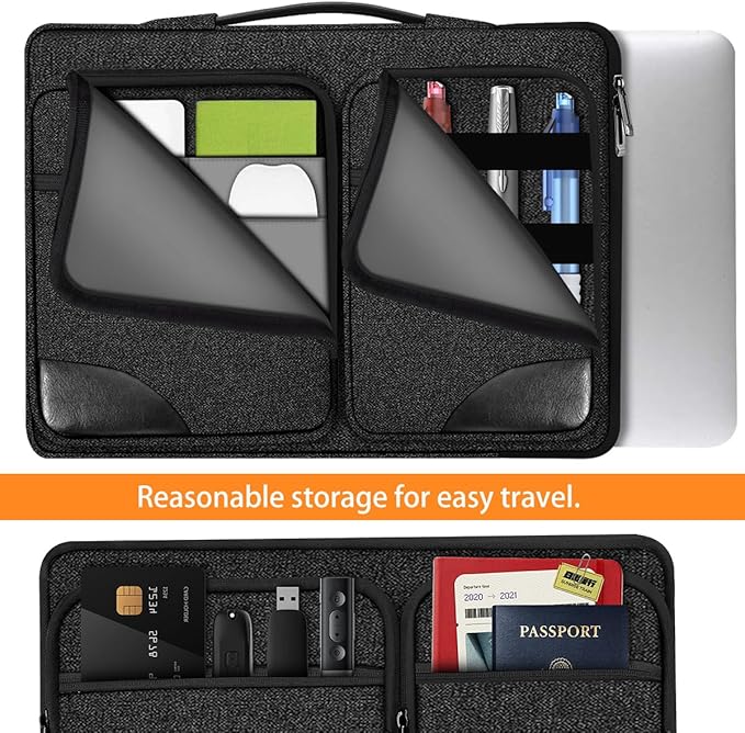 Hseok Laptop Case 15 15.6 16 inch Sleeve with Handle and Hidden Strap,Compatible with MacBook Pro 15.4 16, 360° Protective PC Briefcase with 4 Pockets for Laptop Accessory,Easy to Carrying,Carbon