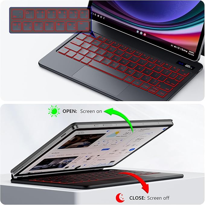 Magentic Keyboard Case for Samsung Galaxy Tab S10 FE/S9 FE 5G 10.9", Tab S9/S8/S7 11", Backlit Wireless Bluetooth Magic Keyboard Case Cover Stand Multi-Touch Trackpad LED Power Display-Black