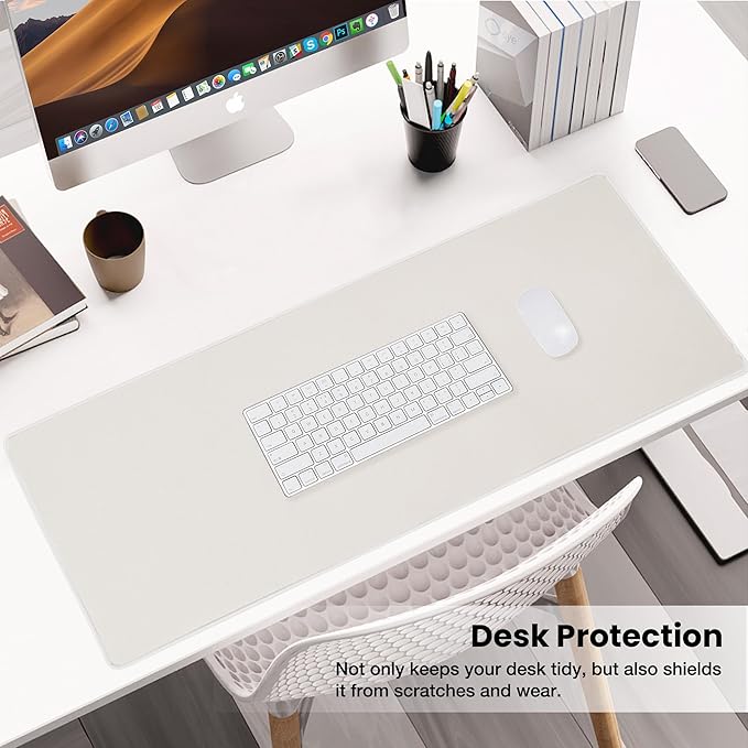 ALOANES Waterproof Mouse Pad with Durable Stitched Edge, XXXL Gaming Keyboard Pad, Non-Slip Rubber Base Mouse Mat, Extended Desk pad for Gamer, Office & Home, Beige Mousepad 35.4''x 15.7''x 0.12''