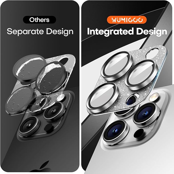 Camera Lens Protector for iPhone 16 Pro Max/16 Pro/15 Pro Max/15 Pro/14 Pro Max/14 Pro, Aluminum Alloy Sapphire Glass Camera Screen Cover, Case Friendly- Glitter White