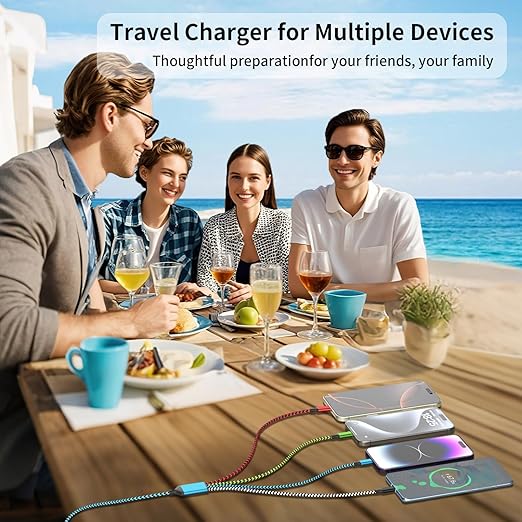 USB A/C 4 in 2 Charging Cable,Dual Type C Mulit Charging Cord Universal Charging Cables for All Devices, Phone Charger Cord Adapter 2 USB-C/IP/Micro Port for Cell Phones Tablets Galaxy PS & More