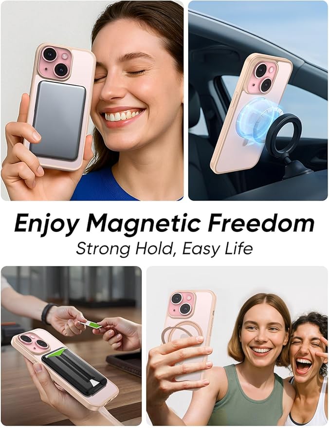 MAGIC JOHN 360° Rotatable Magnetic Invisible Stand for iPhone 14/iPhone 13 Case [Anti-Slip Grip] [Compatible with MagSafe] 16FT Shockof for iPhone 14/13 Case with Kickstand, Gold