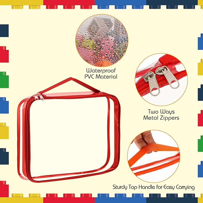 Sanwuta 6 Packs Toy Storage Bags, PVC Organizing Case Bags with Zipper, Waterproof Toy Container for Board Games, Building Blocks, Puzzles, Small Toys and Kids Books(Small,Bright Color)