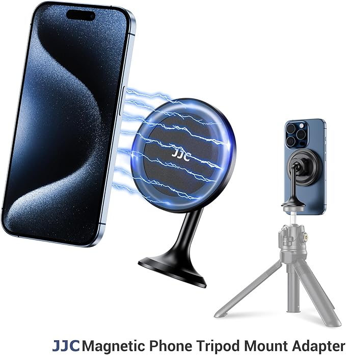 Magnetic Phone Tripod Mount Adapter with Arca Base&1/4" Screw Hole Compatible with MagSafe, 60° Tilt iPhone Tripod Holder for iPhone 17 16 15 14 13 12 Pro Max Plus, Selfie Stick Tripod Arca Ball Head