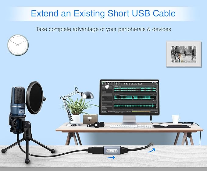BlueRigger USB 3.0 Extension Cable (10FT, 5 Gbps, Type A Male to Female Adapter Cord) - Long USB Repeater Extender for VR Headset, Printer, Hard Drive, Flash Drive, Keyboard, Mouse, Xbox