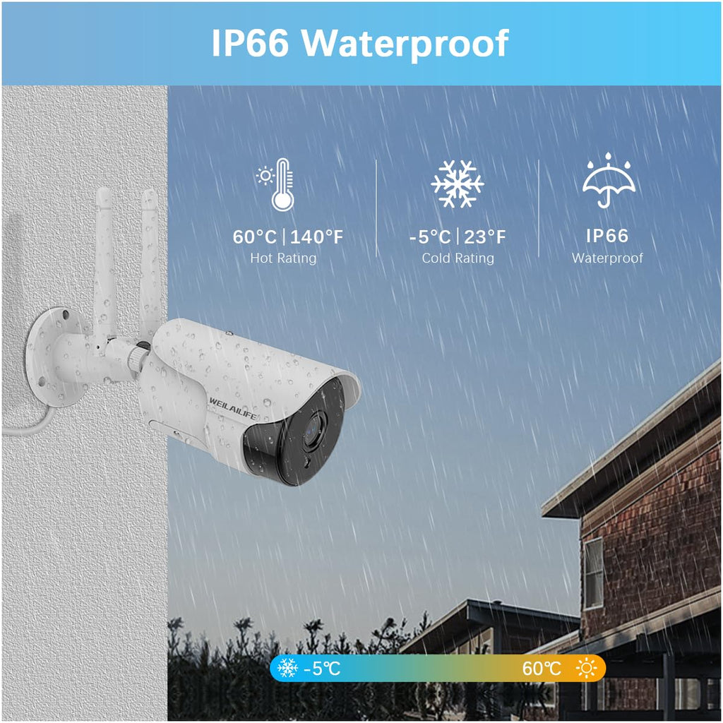 WEILAILIFE 【Dual Antenna Enhanced】 Outdoor Wireless Security Camera System