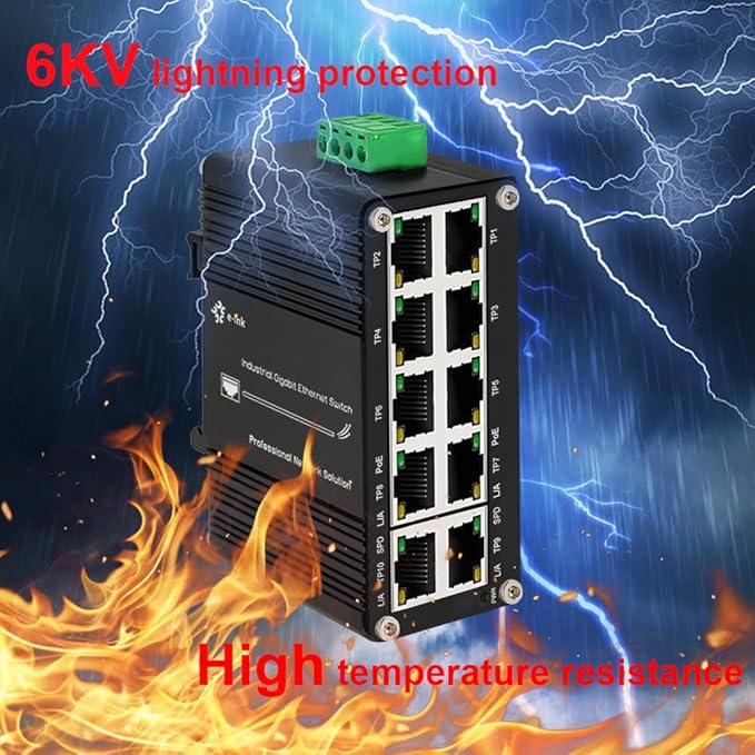 Mini Industrial 8-Port 10/100/1000T 802.3at PoE + 2-Port 10/100/1000T Din Rail Mount Compact Ethernet Switch, 48~57V DC Unmanaged Network Switch 20Gbps Switching Capacity