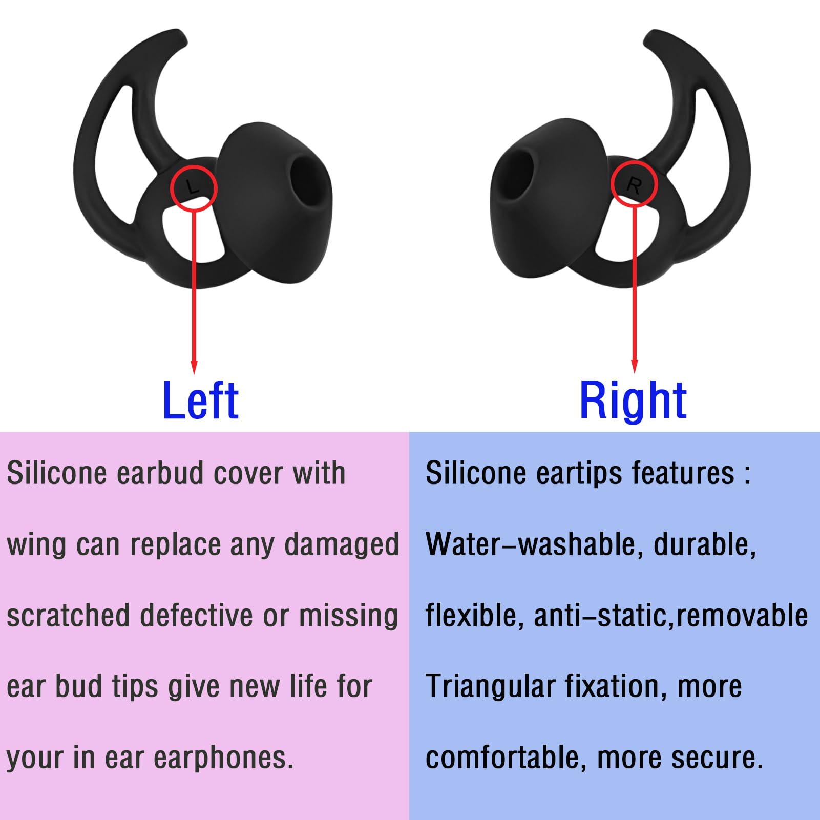 WKYMY Silicone Replacement Earbud Tips Earbud Covers Ear Tips Compatible with Bose Quietcomfort and Sport Headphone Rubber Tips Large 3 Pairs