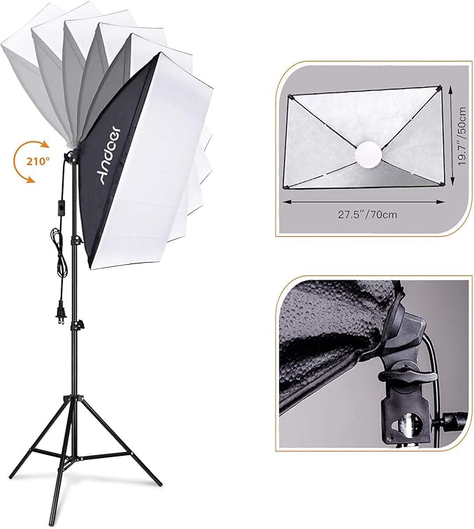 Andoer Studio Photography Light kit Softbox Lighting Set with 85W 2800K-5700K Bi-Color Temperature LED Light * 2 + 50x70cm Softbox * 2 + 2M Light Stand * 2 + Remote Control * 2 + Carry Bag * 1