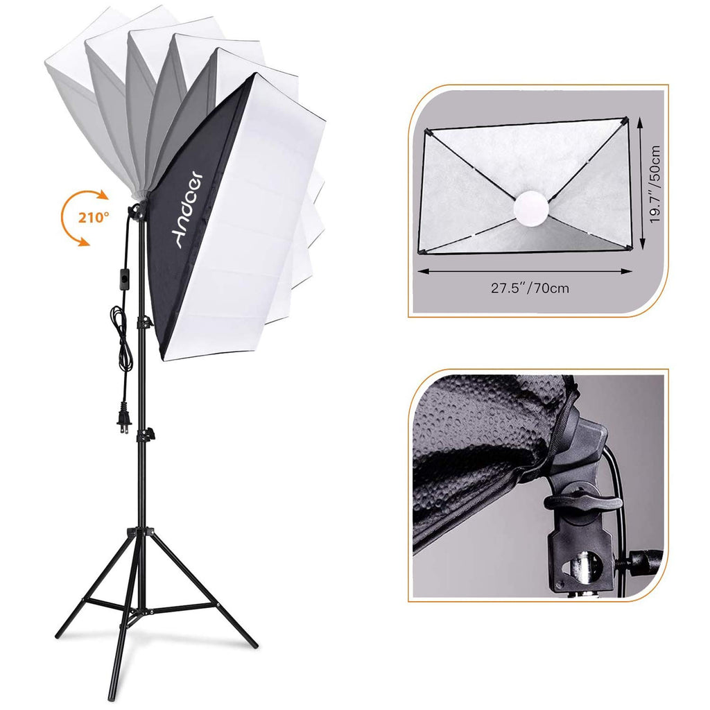 Andoer Studio Photography Light kit Softbox Lighting Set with 85W 2800K-5700K Bi-Color Temperature LED Light * 2 + 50x70cm Softbox * 2 + 2M Light Stand * 2 + Remote Control * 2 + Carry Bag * 1