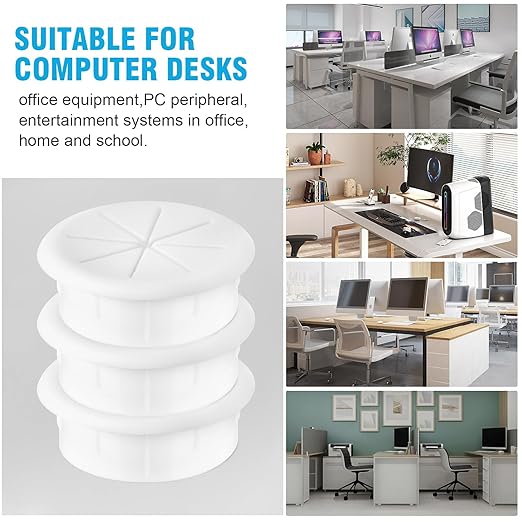 2" White Desk Grommet, JTemgle Flexible Cable Grommet Rubber Cable Hole Cover Wire Organizer Caps Desktop Cord Management for Home Office TV Stands Tabletops, 5 Pieces