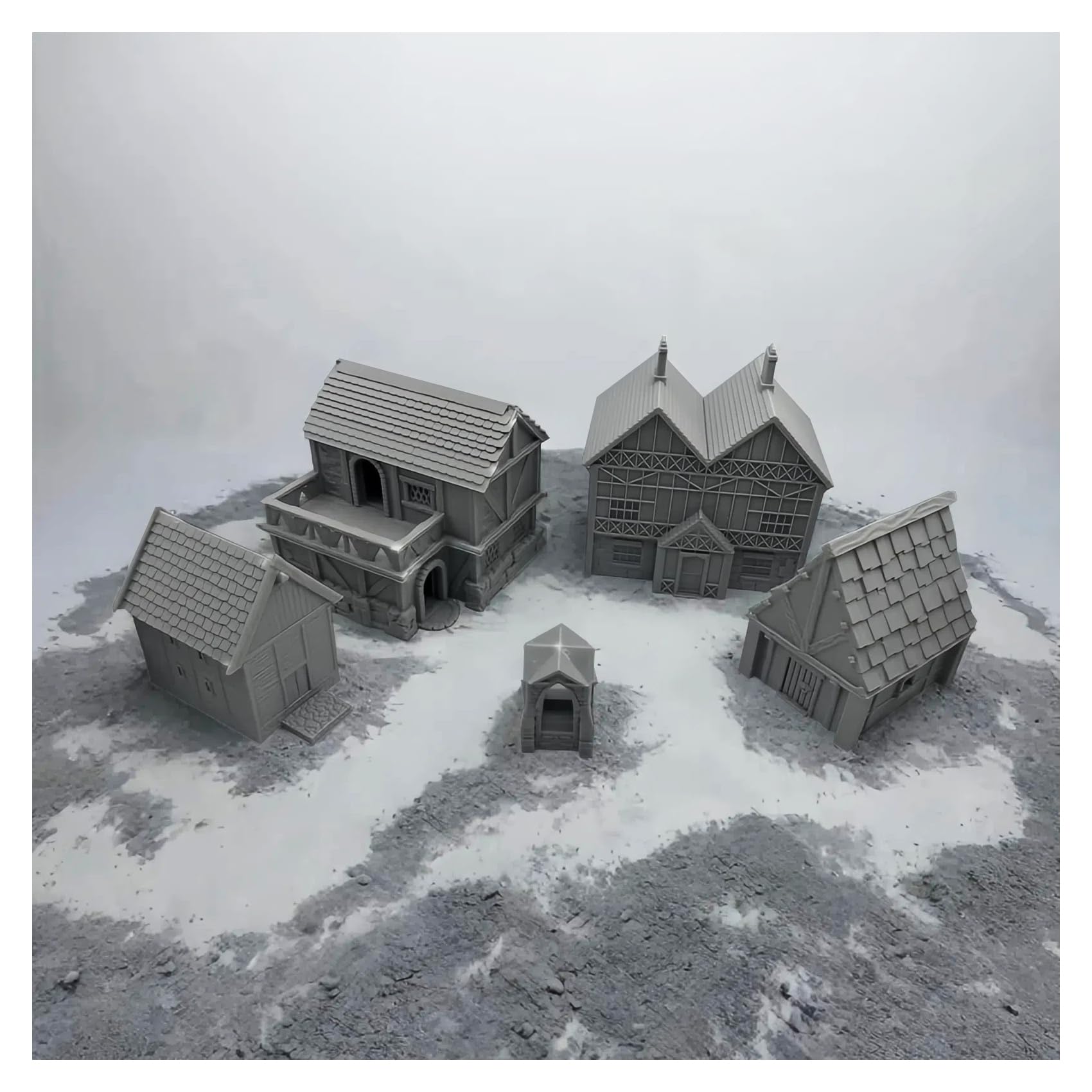 Paintable Tabletop Miniature Little Town Building Terrains - 18mm Scale Dioramas Building Set Scenery with Medieval Architecture Style by HAUTICO (HVillageHouses4-1)