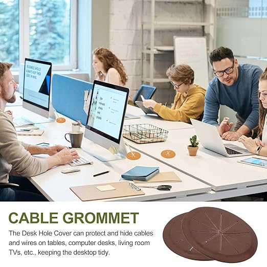PATIKIL Desk Grommet 3-3/16", 4 Pcs Round Cable Grommet Cord Hole Cover with Adhesive Tape Flexible Table Wire Organizer for Office Home Table Countertop, Deep Brown
