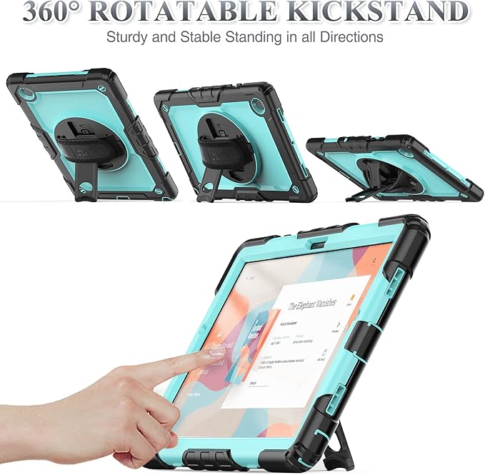 SEYMAC stock Case for Samsung Galaxy Tab A8 10.5'', Full-Body Drop Protection Case with Screen Protector Pencil Holder [360° Rotating Hand Strap] &Stand, SkyBlue+Black
