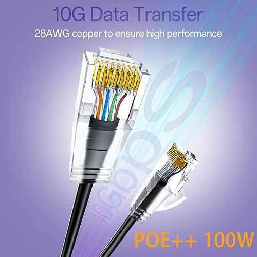 10Gsupxsel Cat6a Patch Cables 1ft (48 Pack) Slim, Cat6 Ethernet Patch Cable Pure Copper, Flexible Cat 6 Patch Cable 550MHZ 10G, Space-Saving Cat 6A Network Cables for Patch Panel Black