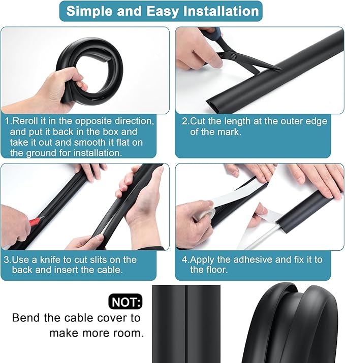 Cord Hider Floor, 3FT, Beige Cord Cover Floor, Cord Protector Floor Extension Cable Cover, Soft PVC Wire Covers - Cable Management Hide Cords on Floor - Cord Cavity: 0.7" (W) x 0.4"(H)