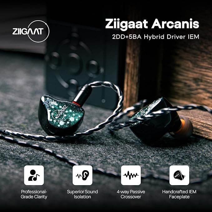 Linsoul ZiiGaat Arcanis in Ear Monitor, Professional 2DD+5BA Hybrid IEM Earphone, Gaming Earbuds, HiFi Wired Earbuds with Detachable Cable for Musicians Audiophiles