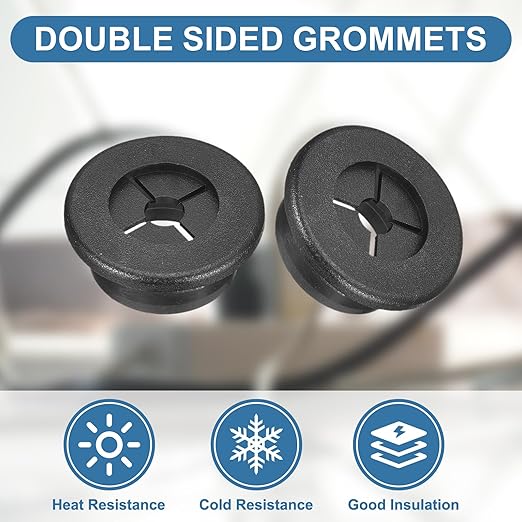 uxcell 4Pcs Cable Cord Grommet, 7/8"(22mm) Rubber Desk Grommets Wire Pass Through Hole Cover with Marked Cable Ties for Home Office Cable Wire Protection, Black
