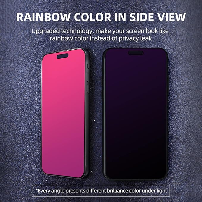 EGKimBa Privacy Screen Protector Compatible with iPhone 15 Pro, 6.1 inch Gradient Colorful Electroplated Anti-Spy Anti-Blue Light Tempered Glass