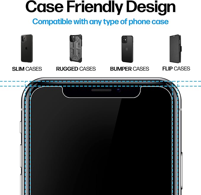 Power Theory Designed for iPhone X, iPhone Xs Screen Protector Tempered Glass [9H Hardness], Easy Install Kit, 99% HD Bubble Free Clear, Case Friendly, Anti-Scratch, 2 Pack