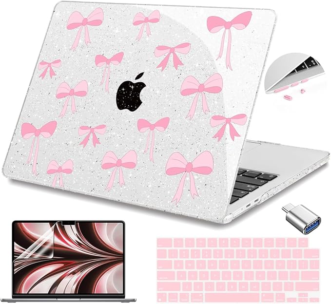 Teryeefi Compatible for MacBook Air 13.6 inch Case 2024-2022 Release Model A3240 A3113 A2681, Protective Plastic Hard Shell Case Cover for MacBook Air M2 M3 M4 13 inch, Pink Ribbon Bows-106
