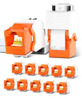 AMPCOM CAT6 RJ45 Keystone Jack - Reusable UTP Ethernet Wall Jack with Adjustable Ratchet Lock Design, No Tool and Zip Tie Required - 50u Gold Plated - Orange (12-Pack)