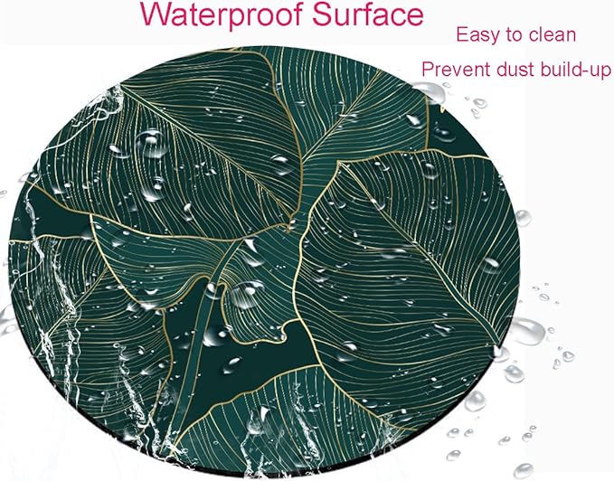 Mouse Pad, Round Computer Mouse Mat with Design, Non-Slip Rubber Base Small Mousepad, Waterproof Office Mouse Pads, Green Tropical Leaves