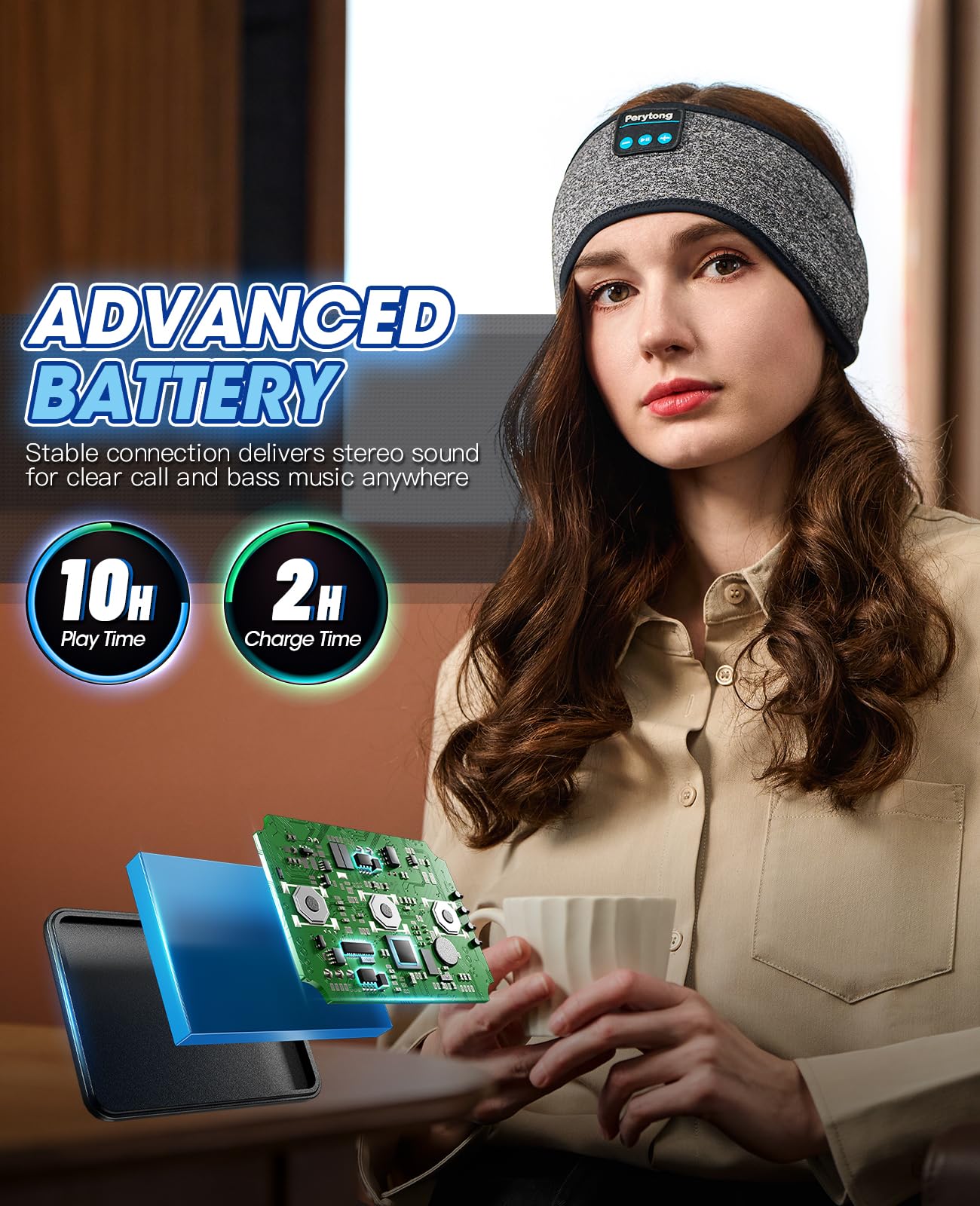 Perytong Sleep Headphones Bluetooth 5.4 Headband - Sleeping Headphones with Ultra-Thin Stereo Speakers for Side Sleepers - Wireless Music Earphones Headband for Sports, Workout, Jogging, Yoga, Travel