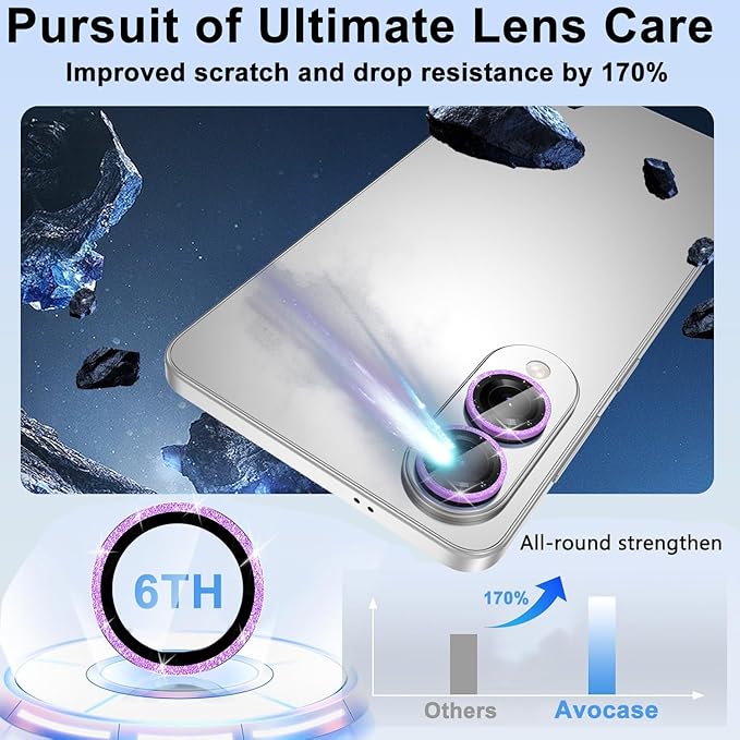 for Samsung Galaxy S25 Edge Camera Lens Protector, Individual Metal Ring Tempered Glass Lens Cover, [Strong Adsorption] Scratch Resistant Ultra-Thin HD Clear Lens Cover, 1 Set-Purple Sparkly