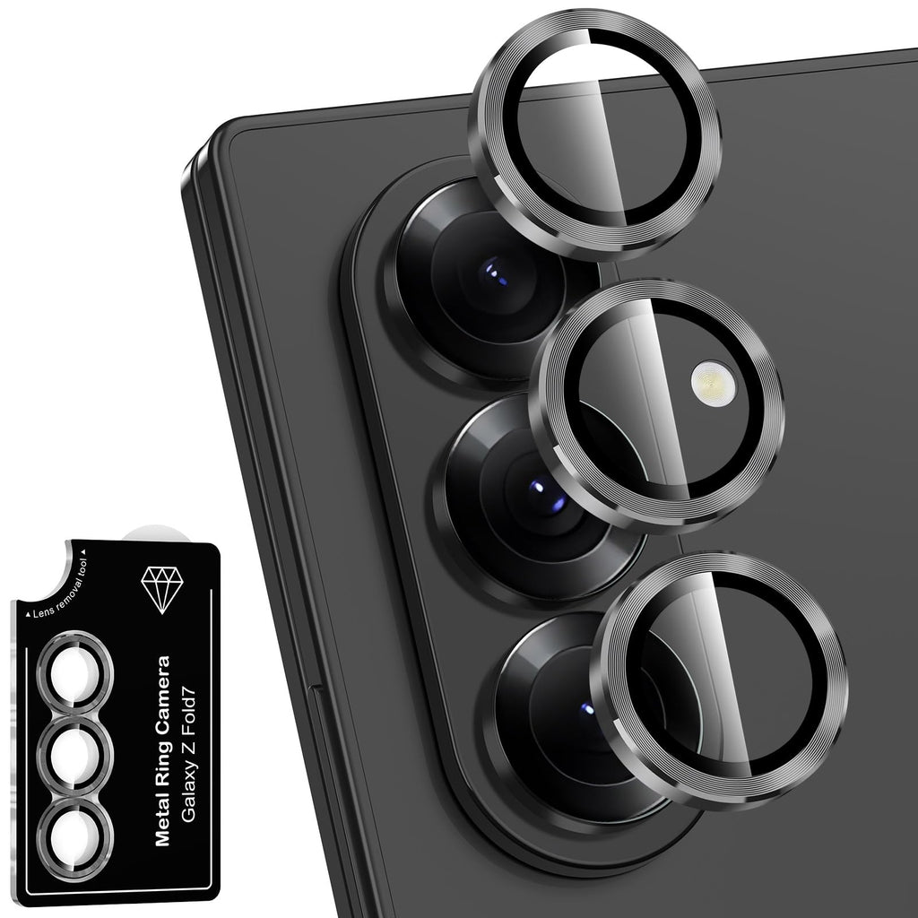 Avocase for Samsung Galaxy Z Fold 7 Camera Lens Protector, Individual Metal Ring Tempered Glass Lens Cover, [Strong Adsorption] Scratch Resistant Ultra-Thin HD Clear Lens Cover, 1 Set-Black