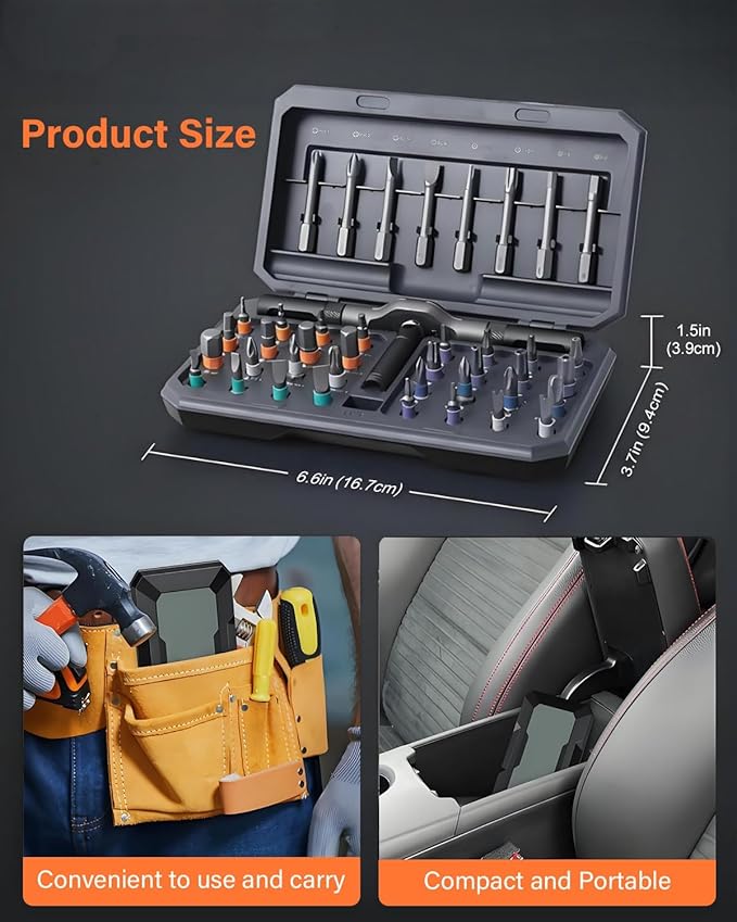 42 in 1 Magnetic Screwdriver, Screwdriver Set, Multi Bit Ratcheting Screwdriver Set with Storage Case Repair Tool Kit for Computer, Eyeglass, Bicycles, Watch, Ring Doorbell, Furniture and DIY (Grey)