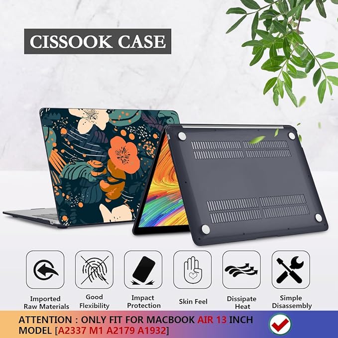 CISSOOK Compatible with MacBook Air 13 inch Case 2021 2020 2019 2018 Release M1 A2337 A2179 A1932, Plastic Flowers Hard Shell&Keyboard Cover&Screen Protector for MacBook Air 13" Case, Little Flower