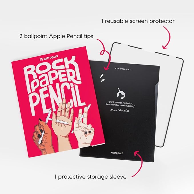 Astropad Rock Paper Pencil v3.0 – Paper Screen Protector for iPad Mini 6th Gen and iPad Mini Gen 7 + Apple Pencil Tips 2 Pack – Compatible with Apple Pencil 1st/2nd Gens and Pencil Pro