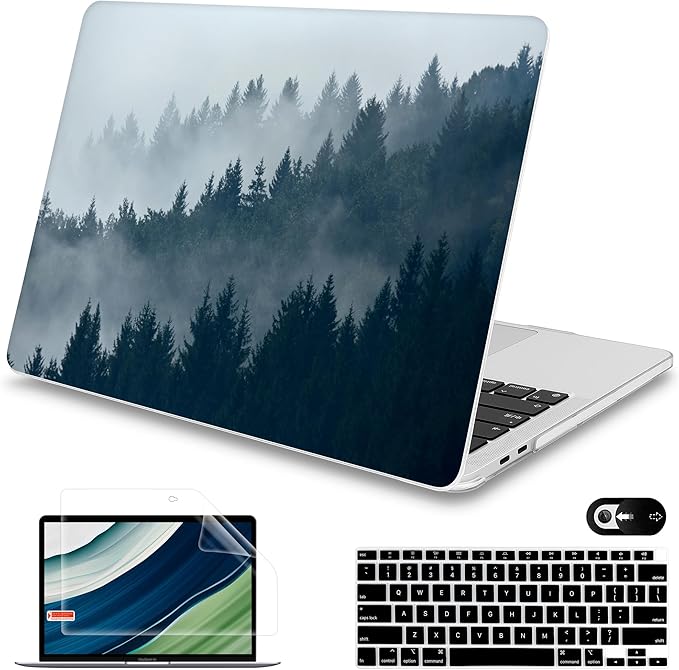Mektron for MacBook Air 13 Case A1466/A1369 (2010-2017 Release), Snap-on Plastic Hard Shell Cover for MacBook Air 13.3 inch with Keyboard Cover, Misty Forest C132