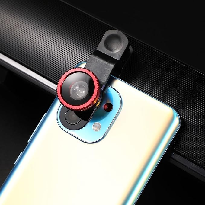 External Lens for Mobile Phone 3-in-1 Fisheye Macro Wide Angle Lens with Clip Aluminum Alloy Compatible with iPhone and Smartphones