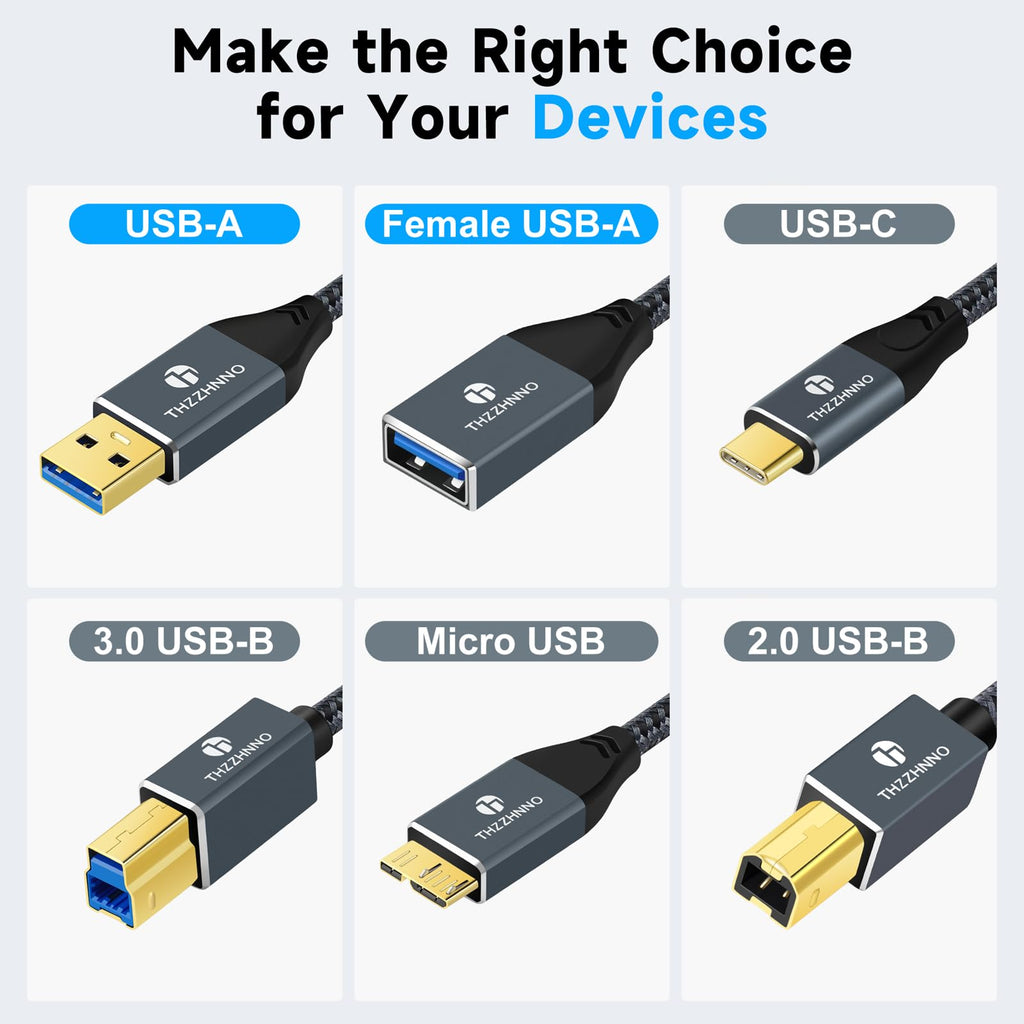 Thzzhnno USB 3.0 Extension 26FT, USB Male to Female USB 3.0 Extender Cable for Webcam, Camera, Phone, USB hub, Mouse, Keyboard, Printer, Hard Drive, Headset