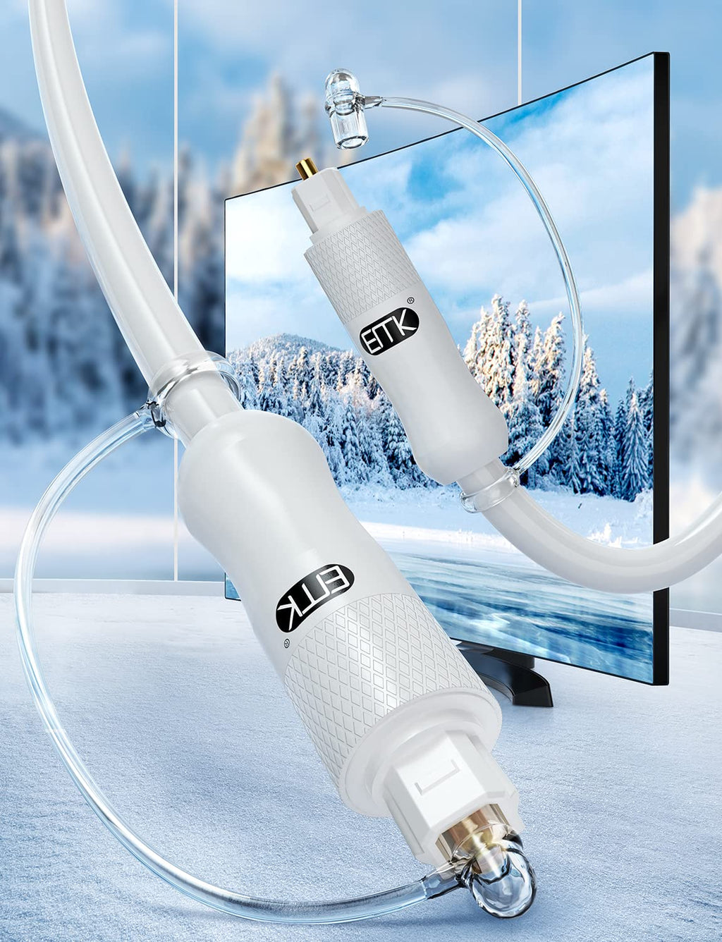 EMK White Optical Audio Cable [15ft/5M] - Digital SPDIF Toslink Fiber Optic Cable for Sound Bar, TV, Home Theater, Blu-ray Player - White, High-Speed, Low-Loss, Gold-Plated Connectors