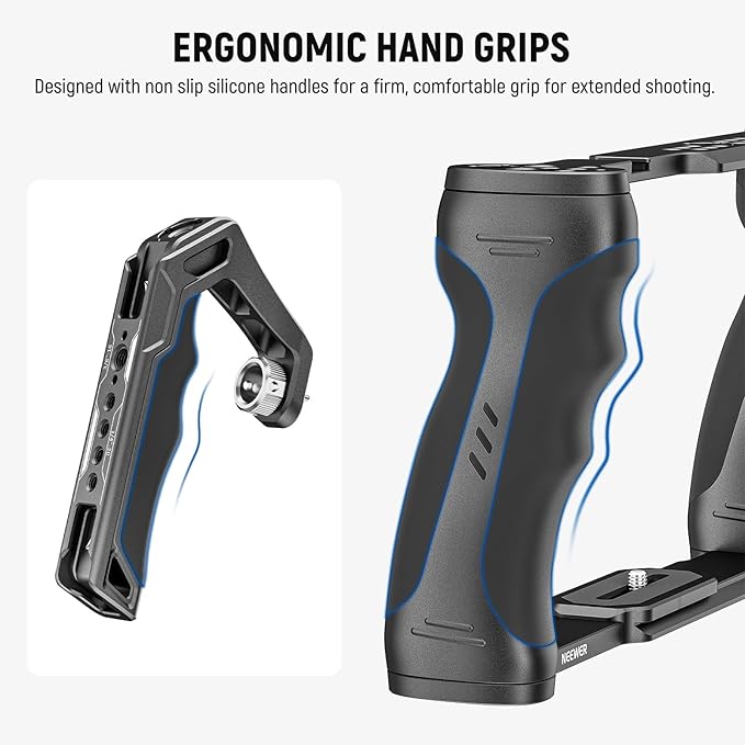 NEEWER Universal Camera Cage & Top Handle with 3/8" ARRI Locating Pins Kit, Video Rig Camera Stabilizer with Arca Type Base, Dual Handgrips, Compatible with SmallRig Accessories, CA016T