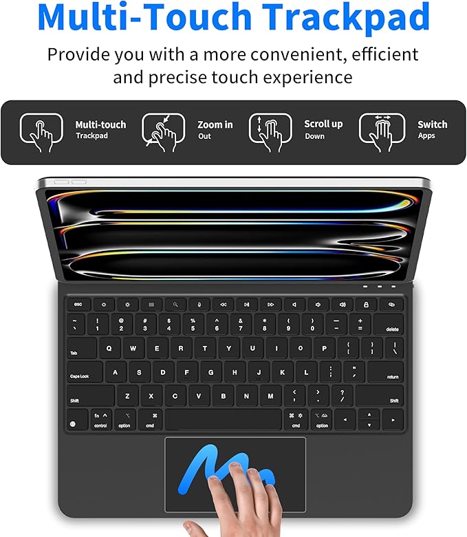 iPad Pro 13 inch case 2024 with Keyboard, Keyboard Case for iPad Pro 13-inch (M4, 2024) with 7 Colors Backlight, Multi-Touch Trackpad, Easy-Set Magnetic Stand, Auto Sleep/Wake (Black)