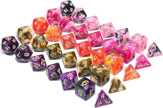 Assorted 5 Colors Polyhedral Dice Set for Dungeons and Dragons RPG Table Games with Black Drawstring Pouch