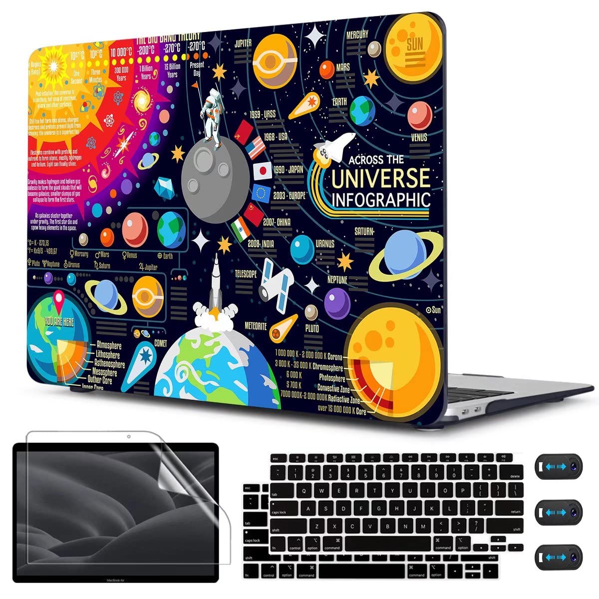 CISSOOK Compatible with MacBook Air 13 inch Case 2021 2020 2019 2018 Release A2337 M1 A2179 A1932, Hard Shell Case+ Keyboard Cover for MacBook Air 13 Inch with Retina Display Touch ID, Universe Space