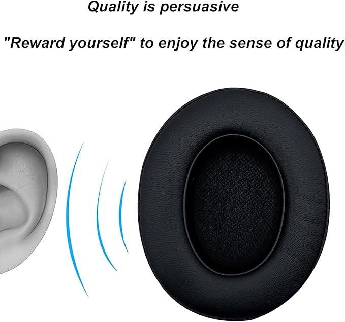 Replacement Ear Pads Cushions for Beats Studio（B0501、B0500），Beats Studio 2 & Studio 3 Wired & Wireless Headphones, Earpads with Soft Protein Leather, Noise Isolation Memory Foam - Grey (Black)