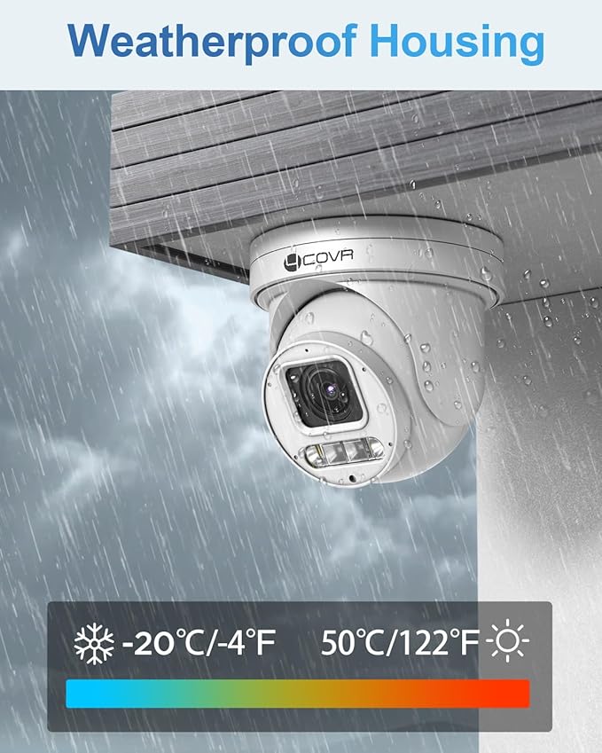4COVR 4K PoE PTZ Security Camera System, 4X 8MP PoE IP PTZ Camera Two Way Audio, 280ｰ Pan 90ｰ Tilt 5X Optical Zoom, Smart Color Night Vision, Human Vehicle Detection, 8CH 4K NVR 2TB HDD, LY5XCP8M0804