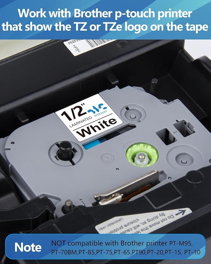 Weemay 1/2" Label Maker Refills Compatible for Brother Tze Tz Tape 12mm 0.47 Laminated White TZ-231 for Ptouch Label Maker Cube PTD210 PTP701BT PTD220 PTH110 PTH110BP PTH111 PTP750W PTD600, 20 Pack