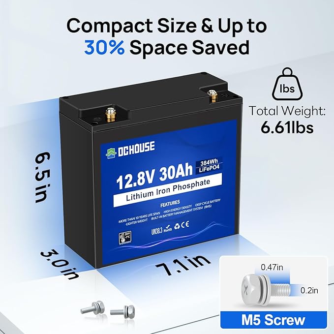 DC HOUSE 2 Pack 12V 30Ah LiFePO4 Lithium Battery, Low Temp Cut-Off, 4000+ Deep Cycle Rechargeable Battery, Perfect for Scooter Pride Mobility Jazzy Select Electric Wheelchair, Trolling Motor