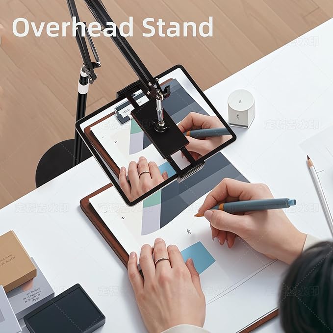 Peastrex Tablet Floor Stand with 12lb Stable Base Overhead Bed Ipad Phone Holder Mount with Adjustable Height Stretchable Arm for 4.5-13in iPad Pro Air Mini 12.9/9.7, Kindle, Galaxy Tab, CellPhones