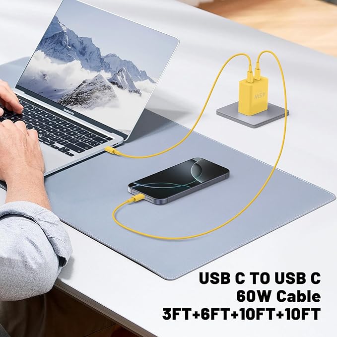 iPhone 16 15 Pro Max Charger Fast Charging,45W Dual Port USB C Fast Charger Block [2-Pack] & Extra Long 60W 3/6/10/10FT USB C Cable - PD Quick Adapter 3.0 for iPhone 16 15/16 15Pro/16 15 Plus.