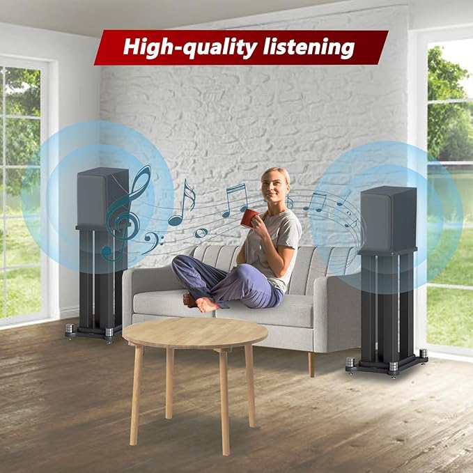 A Pair of Universal Speaker Stands, Heavy Duty Speaker Stands Holds Bookshelf Speaker Satellite Speaker Large Speaker, Vibration-Absorbing MDF Design, Holds 88lbs Speaker (Teak, 40cm/15.7in)