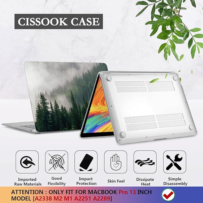 CISSOOK Compatible with MacBook Pro 13 inch Case M2 A2338 with Touch Bar 2023 Release, Forest Hard Shell Case with Keyboard Cover +Screen Protector for Pro 13 2025-2020 A2338 M1 A2251 a2289, Forest