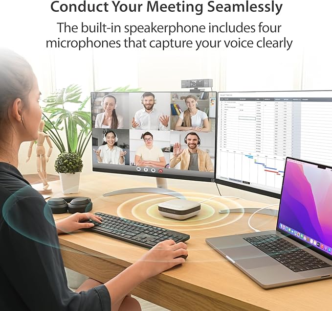 j5create USB-C Dual 4K Speakerphone Dock Pro, Dual 4K HDMI Audio Dock for Video Conference, USB-A x 2, USB-C, Gigabit ethernet, Pass-Through Charging - Works with Teams, Zoom (JCDS337)